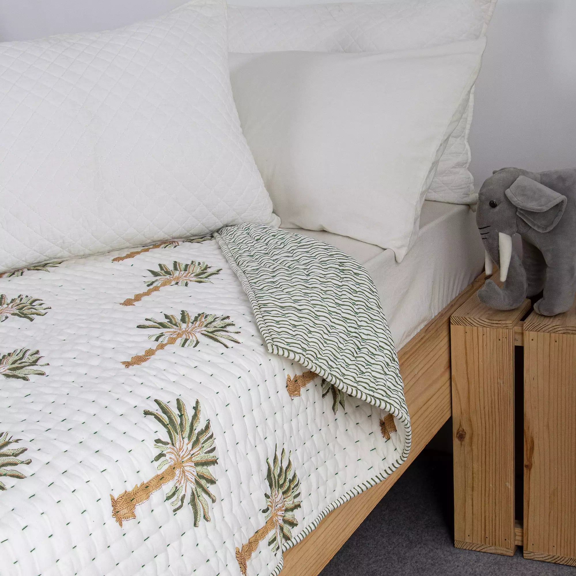Reversible Green Palm Tree Kantha Cotton Soft Baby Quilts 105